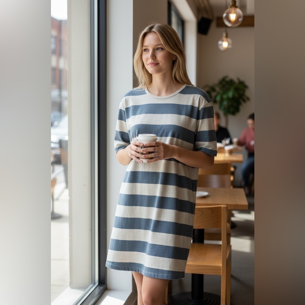 Astoria Born Women’s Striped Blue and White Dress Size M Pockets